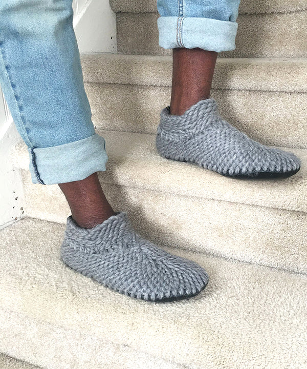NOW OR NEVER: Demi-Boot: Sweater Weather, Blue Merino Wool Bootie Slipper  with Leather Sole