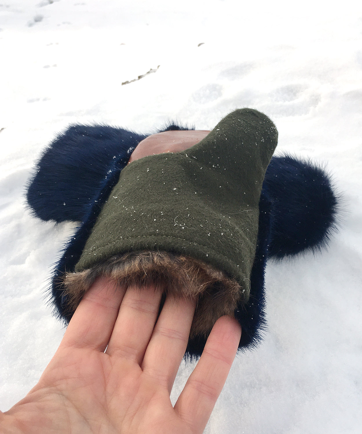 Women's Small Real Fur Mittens - Blue Mink