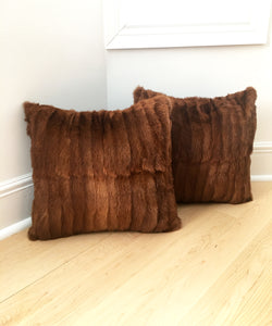 Red Mink Fur Pillows made from vintage fur coats. Reclaimed fur throw cushions made in Canada. What should I do with my fur coat?