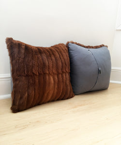 Red Mink Fur Pillows made from vintage fur coats. Reclaimed fur throw cushions made in Canada. What should I do with my fur coat?