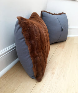 Red Mink Fur Pillows made from vintage fur coats. Reclaimed fur throw cushions made in Canada. What should I do with my fur coat?