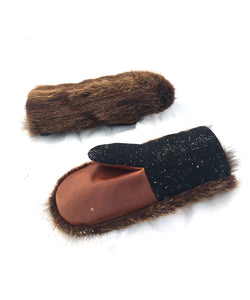 Real Fur Mittens. Brown bear fur  mittens with fur lining. raynauds warmest mittens made in Canada