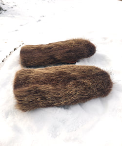 Real Fur Mittens. Brown bear fur  mittens with fur lining. raynauds warmest mittens made in Canada