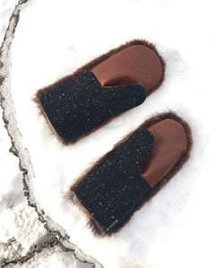 Real Fur Mittens. Brown bear fur  mittens with fur lining. raynauds warmest mittens made in Canada