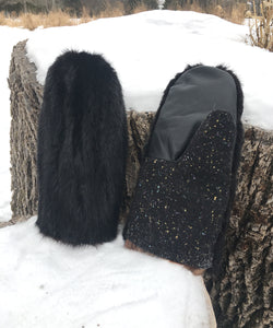 Real Fur Mittens. Black Mink fur mittens with fur lining. Fur lined Mittens for raynaud's. warmest furry mittens made in Canada