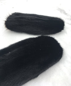 Real Fur Mittens. Black Mink fur mittens with fur lining. Fur lined Mittens for raynaud's. warmest furry mittens made in Canada