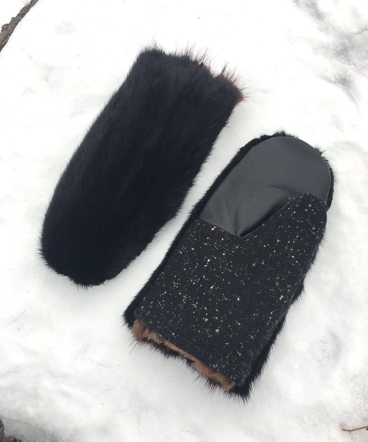 Real Fur Mittens. Black Mink fur mittens with fur lining. Fur lined Mittens for raynaud's. warmest furry mittens made in Canada