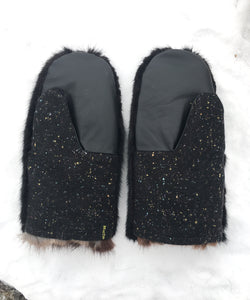 Real Fur Mittens. Black Mink fur mittens with fur lining. Fur lined Mittens for raynaud's. warmest furry mittens made in Canada