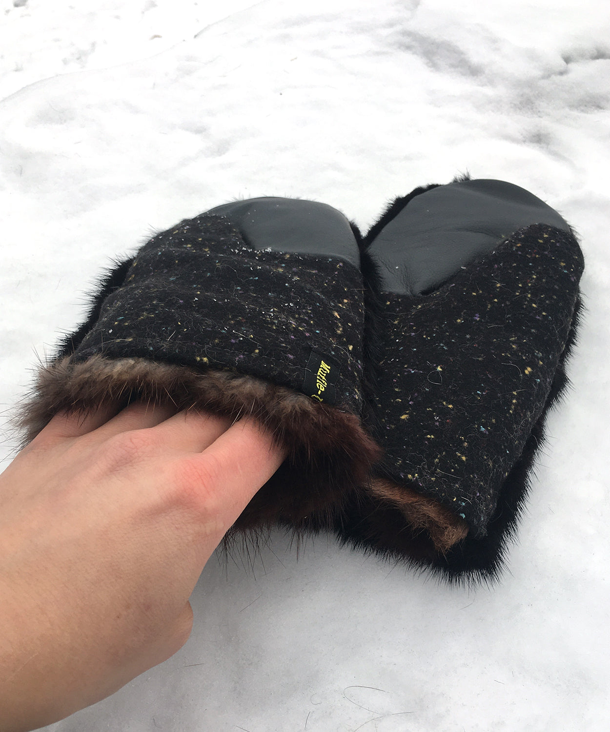 Real Fur Mittens. Black Mink fur mittens with fur lining. Fur lined Mittens for raynaud's. warmest furry mittens made in Canada