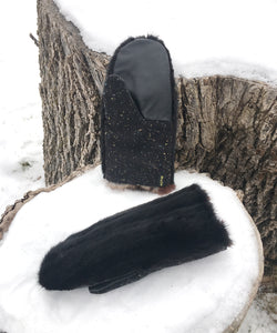 Real Fur Mittens. Black Mink fur mittens with fur lining. Fur lined Mittens for raynaud's. warmest furry mittens made in Canada