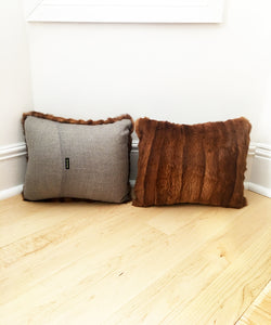 Red Mink Fur Pillows made from vintage fur coats. Reclaimed fur throw cushions made in Canada. What should I do with my fur coat?