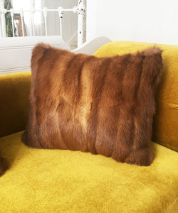 Red Mink Fur Pillows made from vintage fur coats. Reclaimed fur throw cushions made in Canada. What should I do with my fur coat?