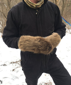 Real Fur Mittens. Beaver fur mittens with fur lining. Fur lined Mittens for raynaud's. warmest furry mittens made in Canada. Big furry mitts for men