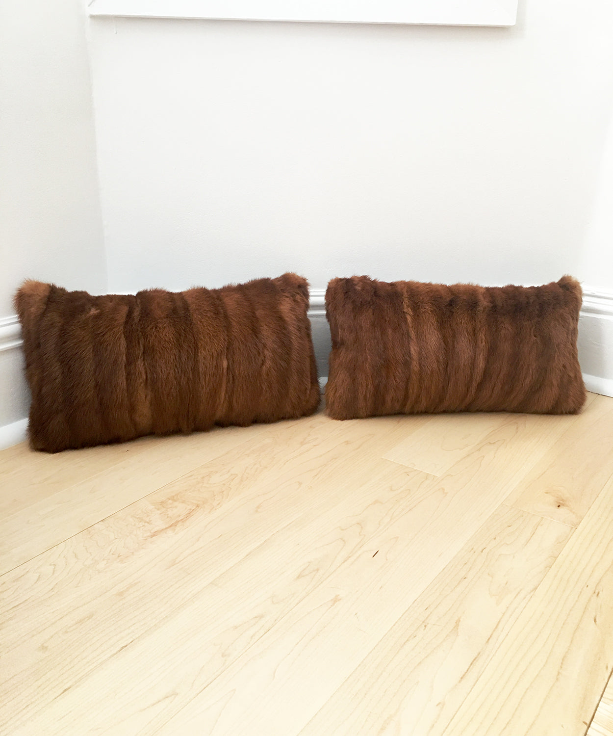 Red Mink Fur Pillows made from vintage fur coats. Reclaimed fur throw cushions made in Canada. What should I do with my fur coat?