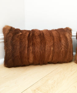 Red Mink Fur Pillows made from vintage fur coats. Reclaimed fur throw cushions made in Canada. What should I do with my fur coat?