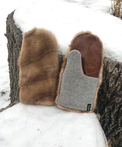 Real Fur Mittens. Brown Mink fur mittens with fur lining. Fur lined Mittens for raynaud's. warmest furry mittens made in Canada