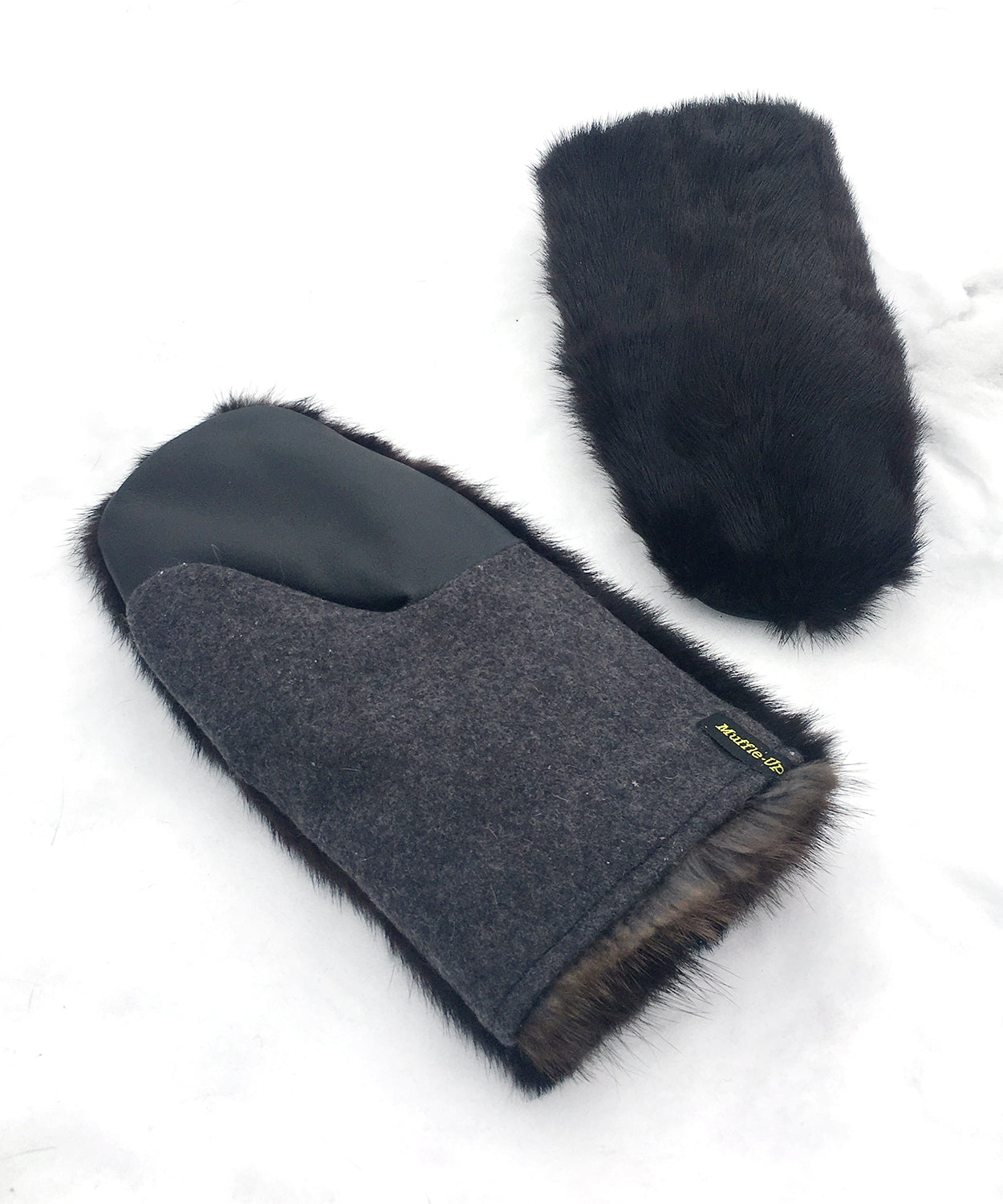 Real Fur Mittens. Black mink fur mittens with fur lining. Fur lined Mittens for raynaud's. warmest furry mittens made in Canada. Big furry mitts for men