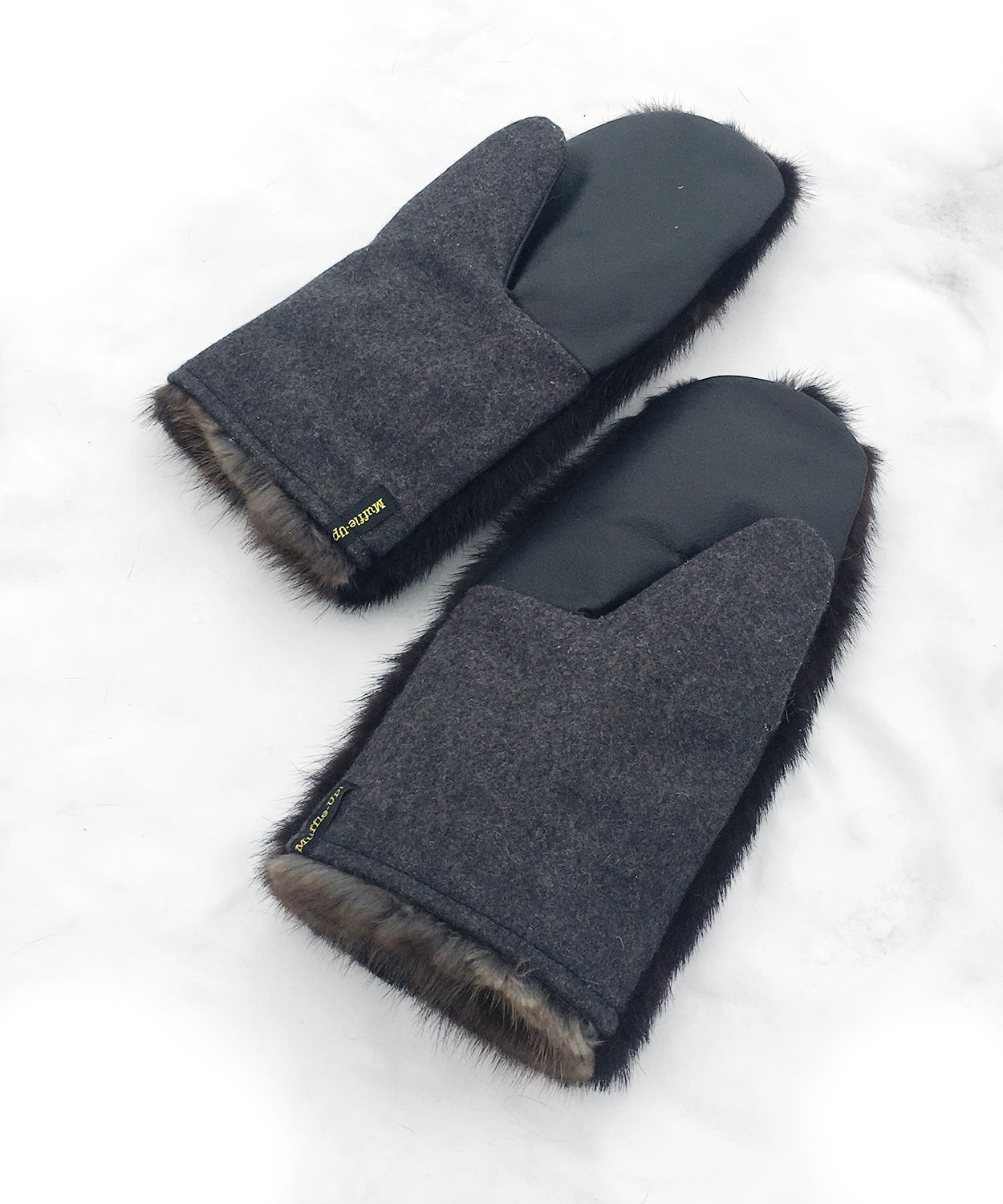 Real Fur Mittens. Black mink fur mittens with fur lining. Fur lined Mittens for raynaud's. warmest furry mittens made in Canada. Big furry mitts for men