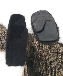 Real Fur Mittens. Black mink fur mittens with fur lining. Fur lined Mittens for raynaud's. warmest furry mittens made in Canada. Big furry mitts for men