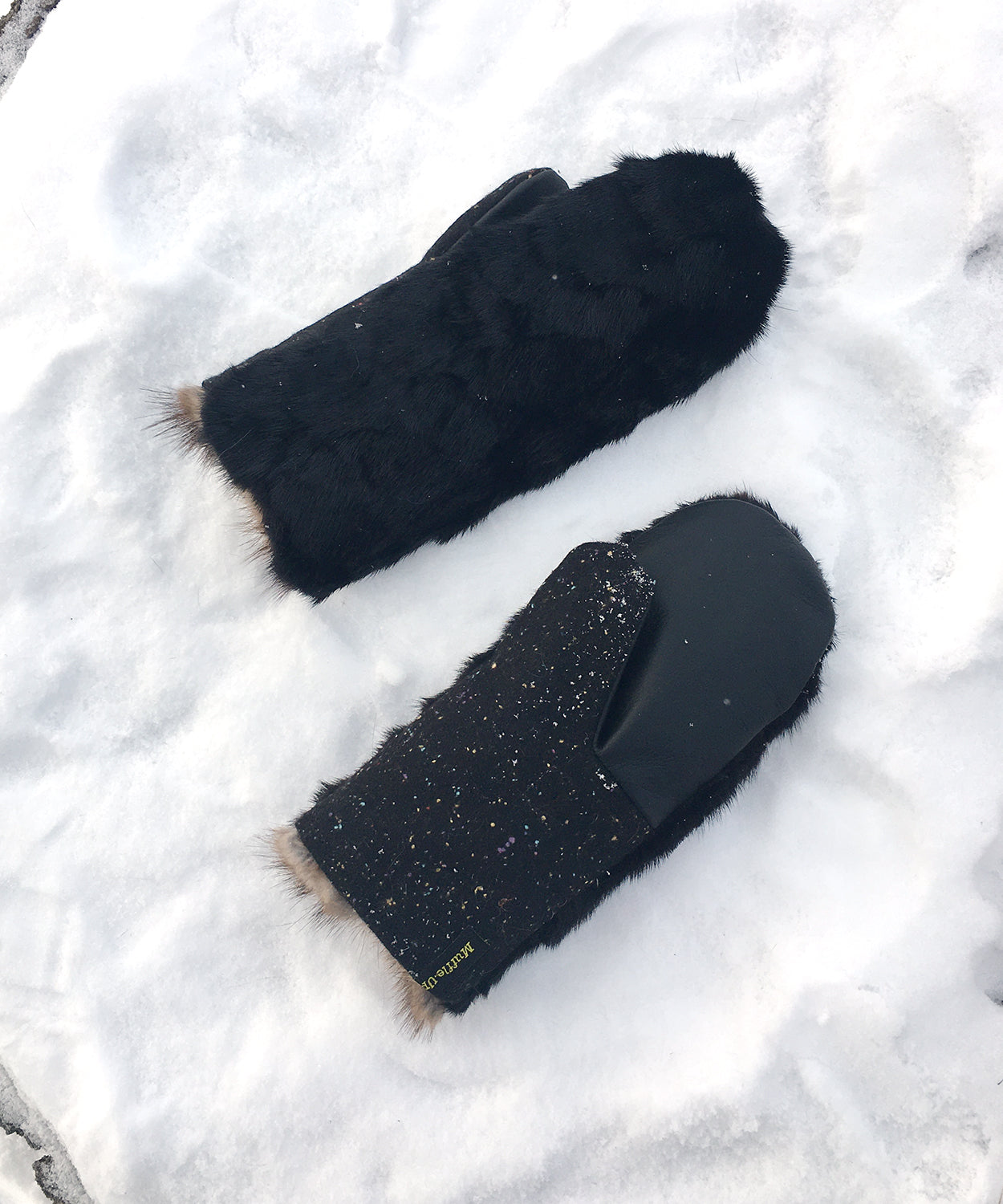 Women's Small Real Fur Mittens - Black Mink