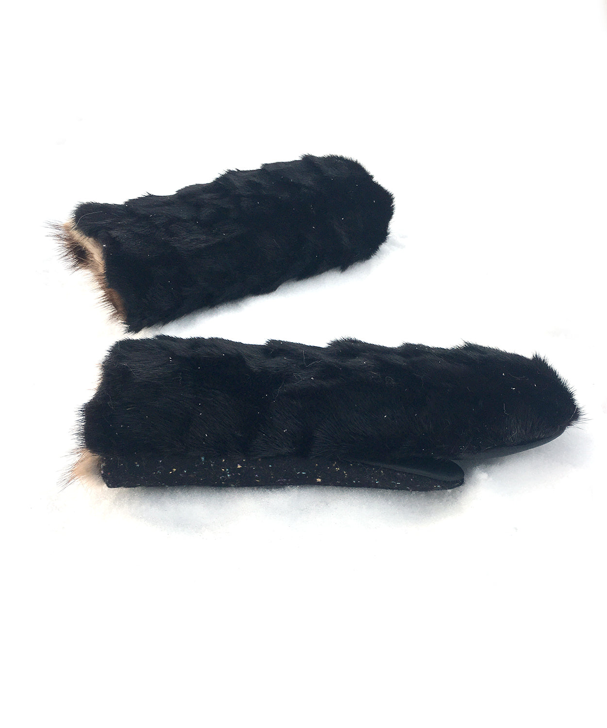 Women's Small Real Fur Mittens - Black Mink