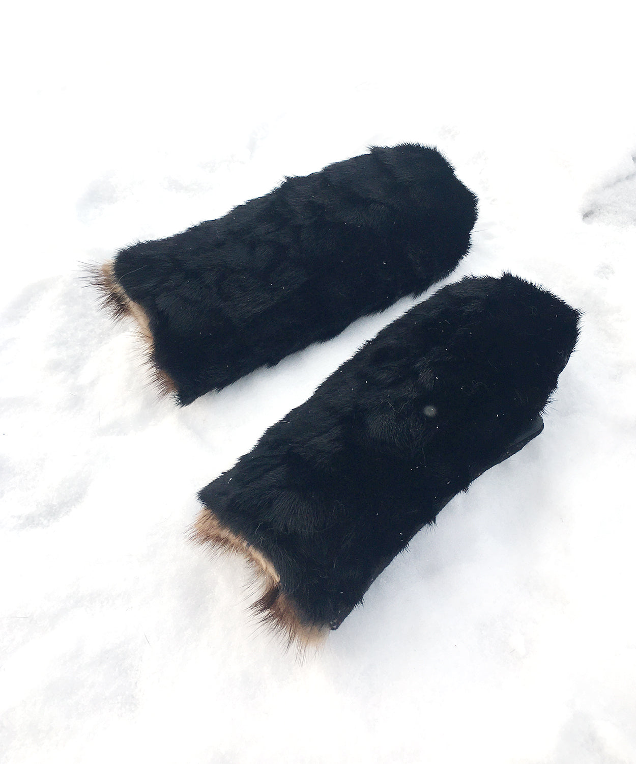 Women's Small Real Fur Mittens - Black Mink