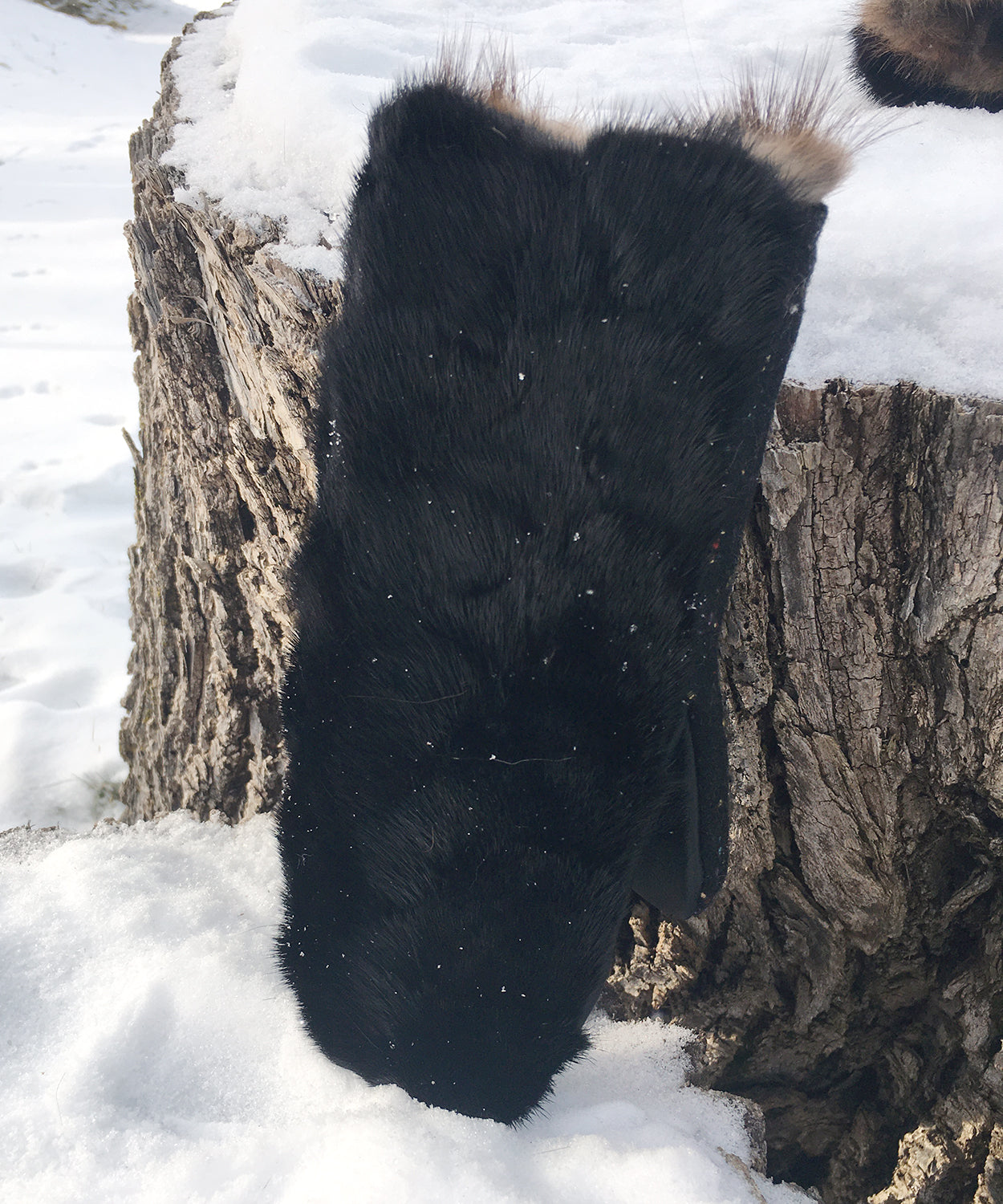 Women's Small Real Fur Mittens - Black Mink