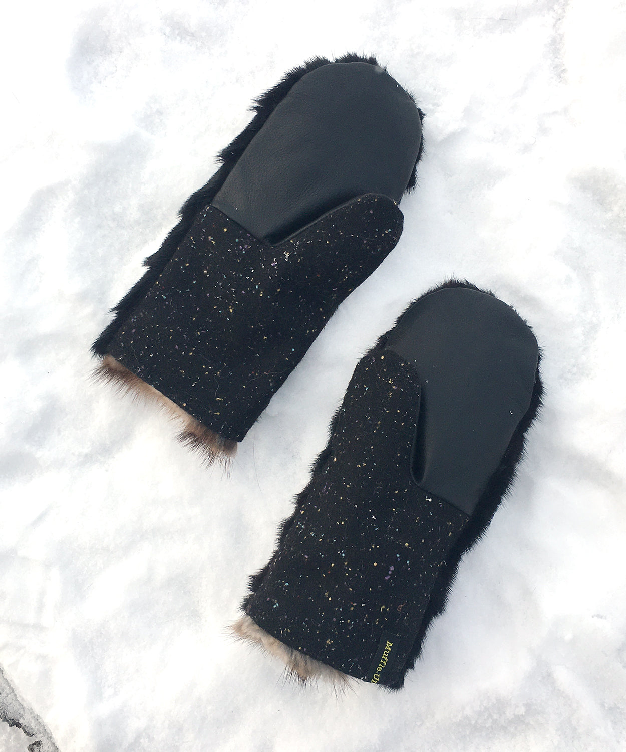 Women's Small Real Fur Mittens - Black Mink