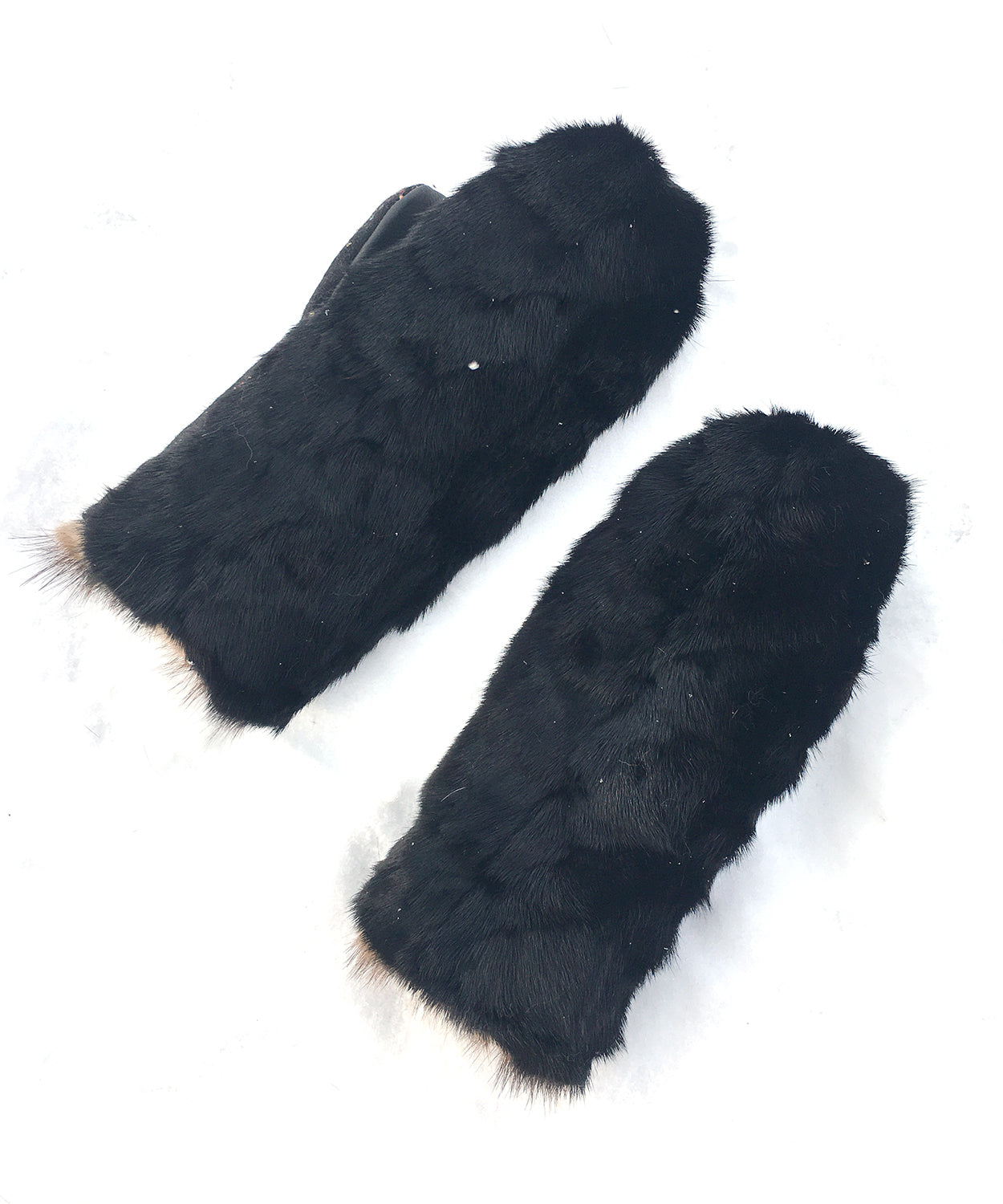 Women's Small Real Fur Mittens - Black Mink