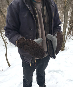 Real Fur Mittens. Brown Persian Lamb fur mittens with fur lining. Fur lined Mittens for raynaud's. warmest furry mittens made in Canada. Big furry mitts for men