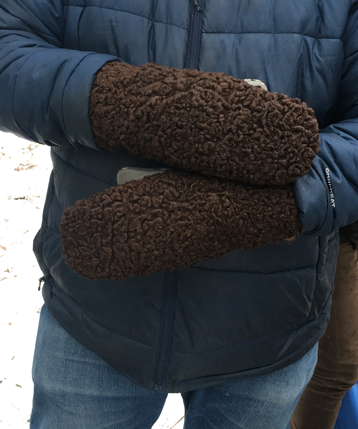 Real Fur Mittens. Brown Persian Lamb fur mittens with fur lining. Fur lined Mittens for raynaud's. warmest furry mittens made in Canada. Big furry mitts for men