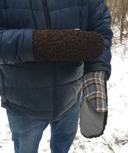 Real Fur Mittens. Brown Persian Lamb fur mittens with fur lining. Fur lined Mittens for raynaud's. warmest furry mittens made in Canada. Big furry mitts for men