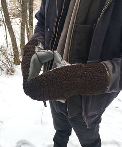 Real Fur Mittens. Brown Persian Lamb fur mittens with fur lining. Fur lined Mittens for raynaud's. warmest furry mittens made in Canada. Big furry mitts for men