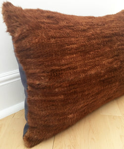 red mink fur pillow made from vintage fur coats. Giant fur pillow made in Canada. Fur coat recycling idea. What should I do with my fur coat?