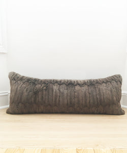 gray Russian squirrel fur body pillow made from vintage fur coats. fur upcycle idea, what should I do with my fur coat? Fur coat ideas. Made in Canada