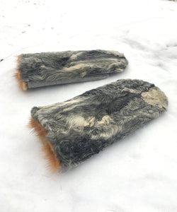 Real Fur Mittens. Gray Persian Lamb fur mittens with fur lining. Fur lined Mittens for raynaud's. warmest furry mittens made in Canada. Fur coat recycling ideas