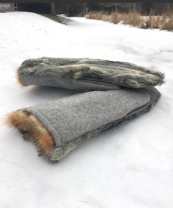 Real Fur Mittens. Gray Persian Lamb fur mittens with fur lining. Fur lined Mittens for raynaud's. warmest furry mittens made in Canada. Fur coat recycling ideas