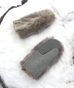 Real Fur Mittens. Coyote fur mittens with fur lining. Fur lined Mittens for raynaud's. warmest furry mittens made in Canada