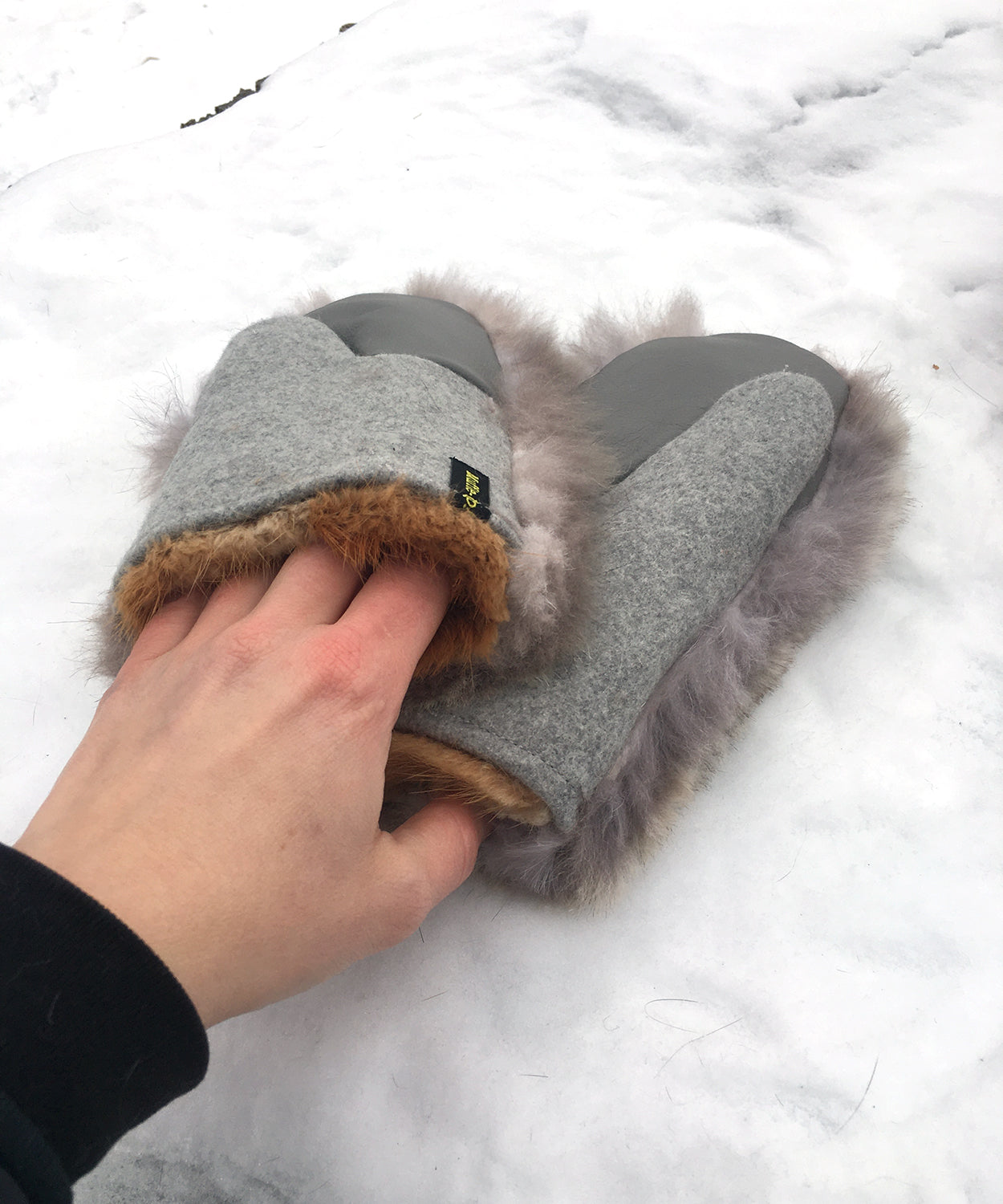 Real Fur Mittens. Coyote fur mittens with fur lining. Fur lined Mittens for raynaud's. warmest furry mittens made in Canada