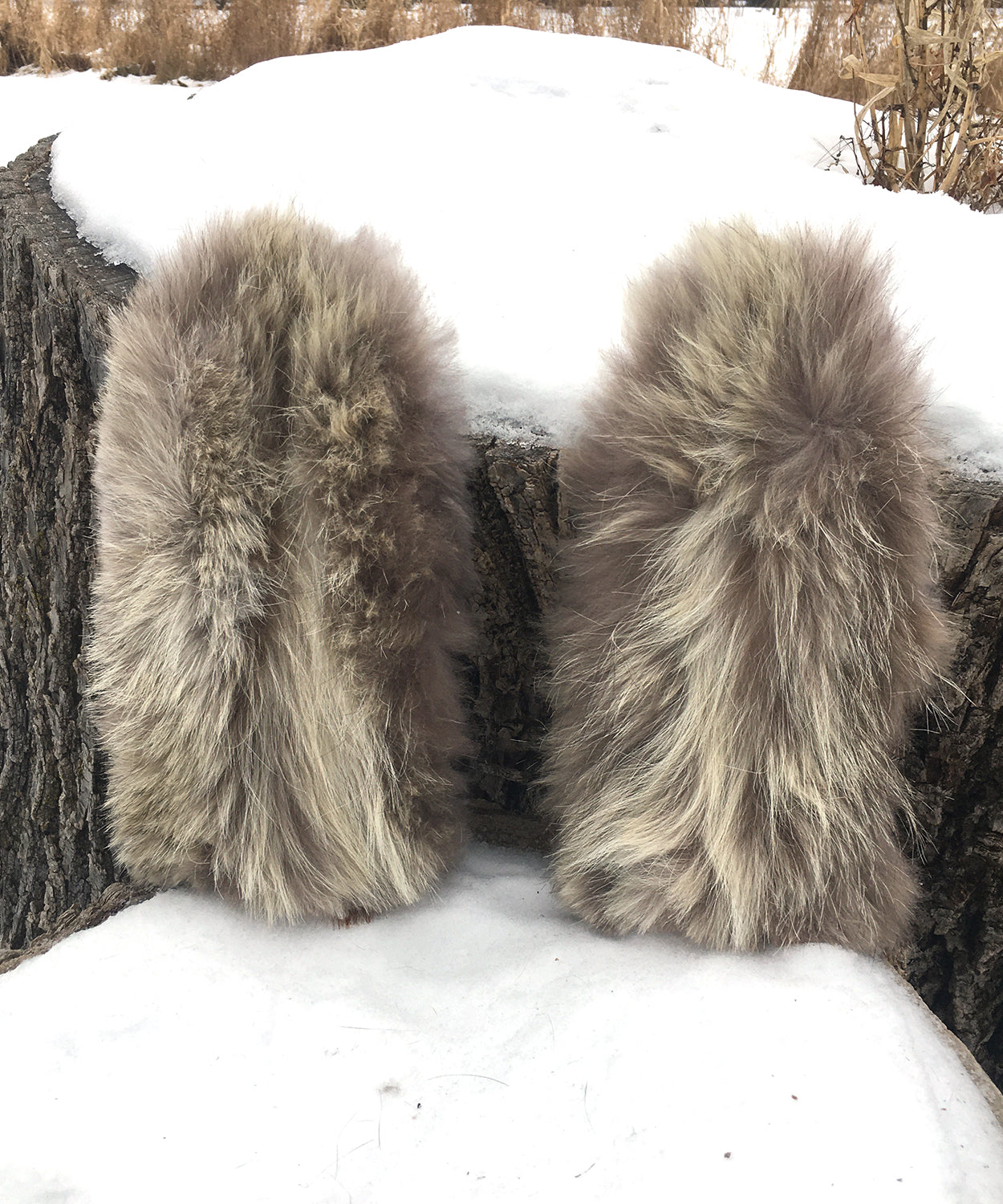 Real Fur Mittens. Coyote fur mittens with fur lining. Fur lined Mittens for raynaud's. warmest furry mittens made in Canada