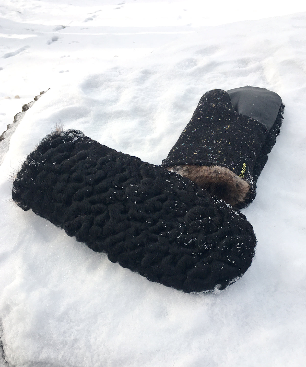 Real Fur Mittens. black fur mittens with fur lining. raynauds warmest mittens made in Canada