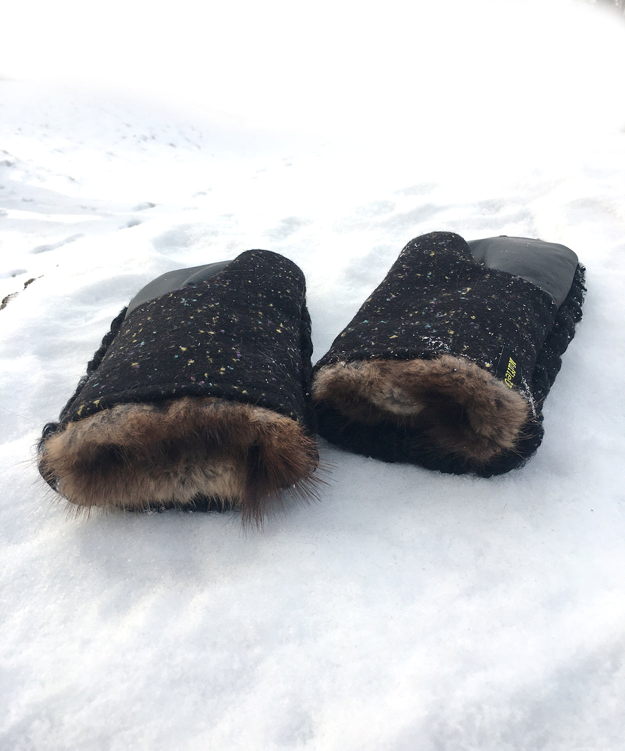 Women's Large / Men's Small Real Fur Mittens - Black Persian Lamb