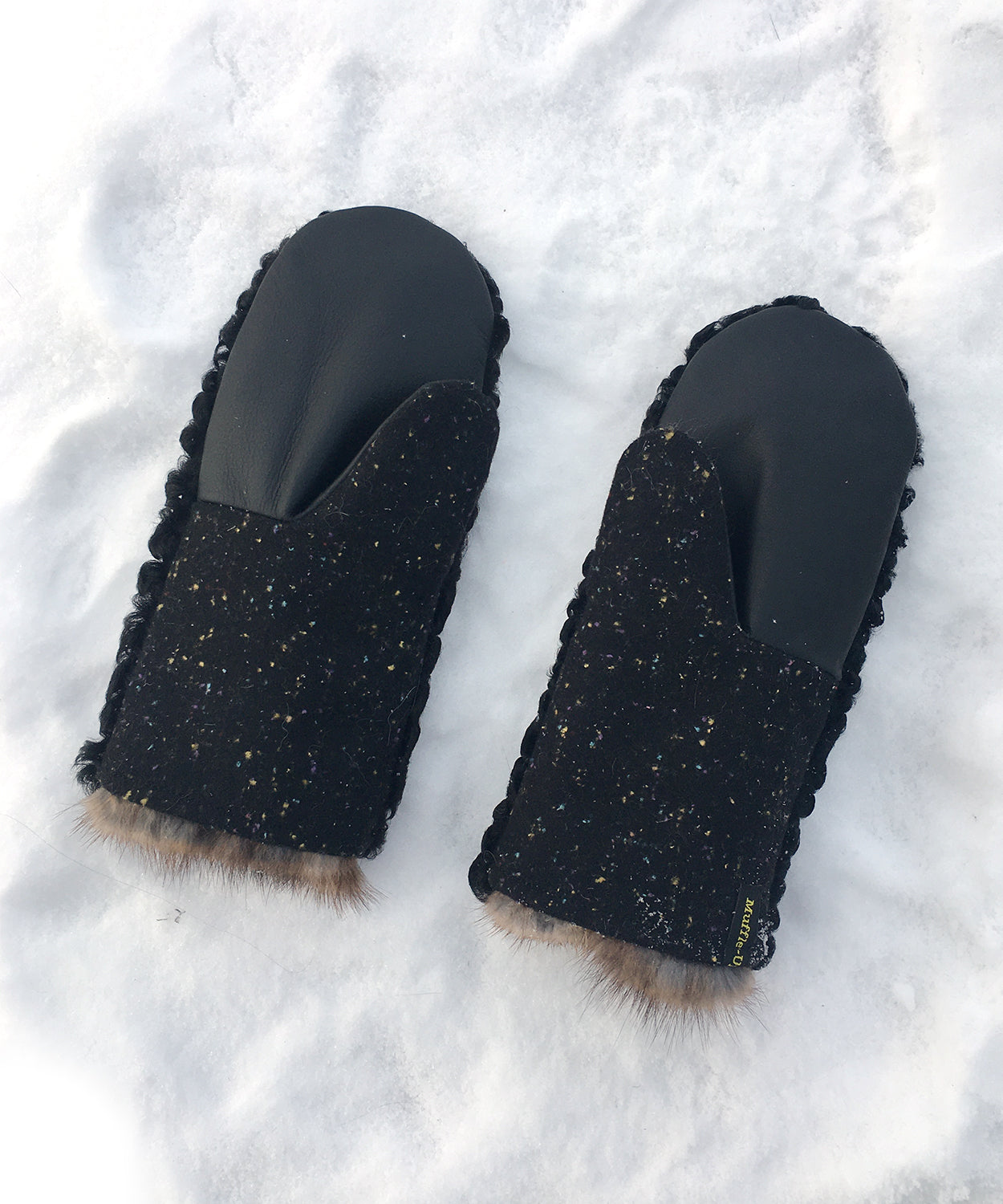 Women's Large / Men's Small Real Fur Mittens - Black Persian Lamb