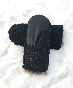 Real Fur Mittens. black fur mittens with fur lining. raynauds warmest mittens made in Canada