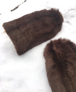 Real Fur Mittens. Brown Rabbit fur mittens with fur lining. Fur lined Mittens for raynaud's. warmest furry mittens made in Canada. Fur coat recycling ideas