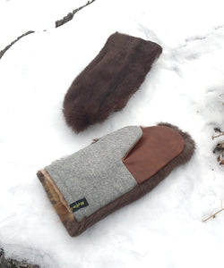 Real Fur Mittens. Brown Rabbit fur mittens with fur lining. Fur lined Mittens for raynaud's. warmest furry mittens made in Canada. Fur coat recycling ideas