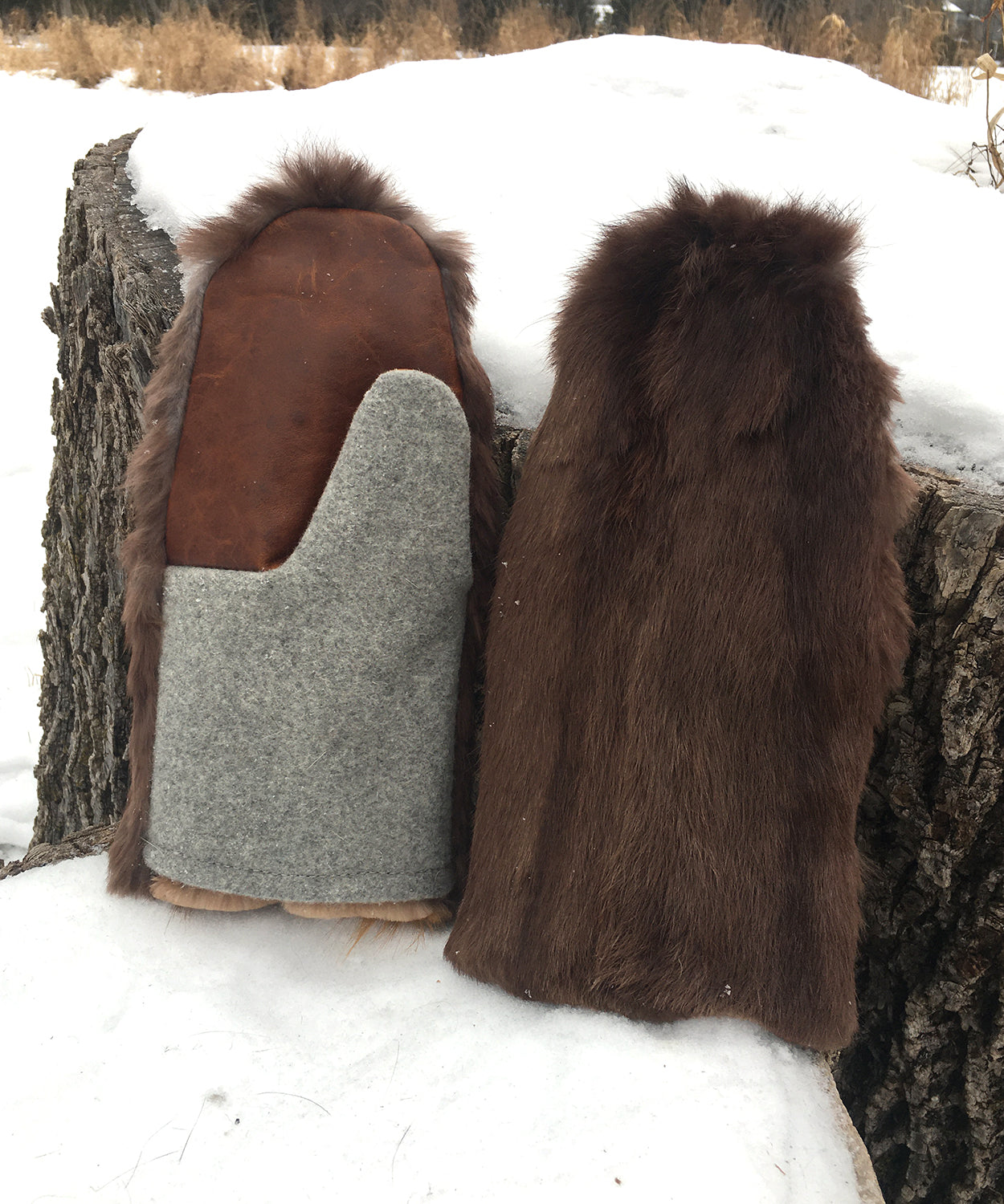 Real Fur Mittens. Brown Rabbit fur mittens with fur lining. Fur lined Mittens for raynaud's. warmest furry mittens made in Canada. Fur coat recycling ideas