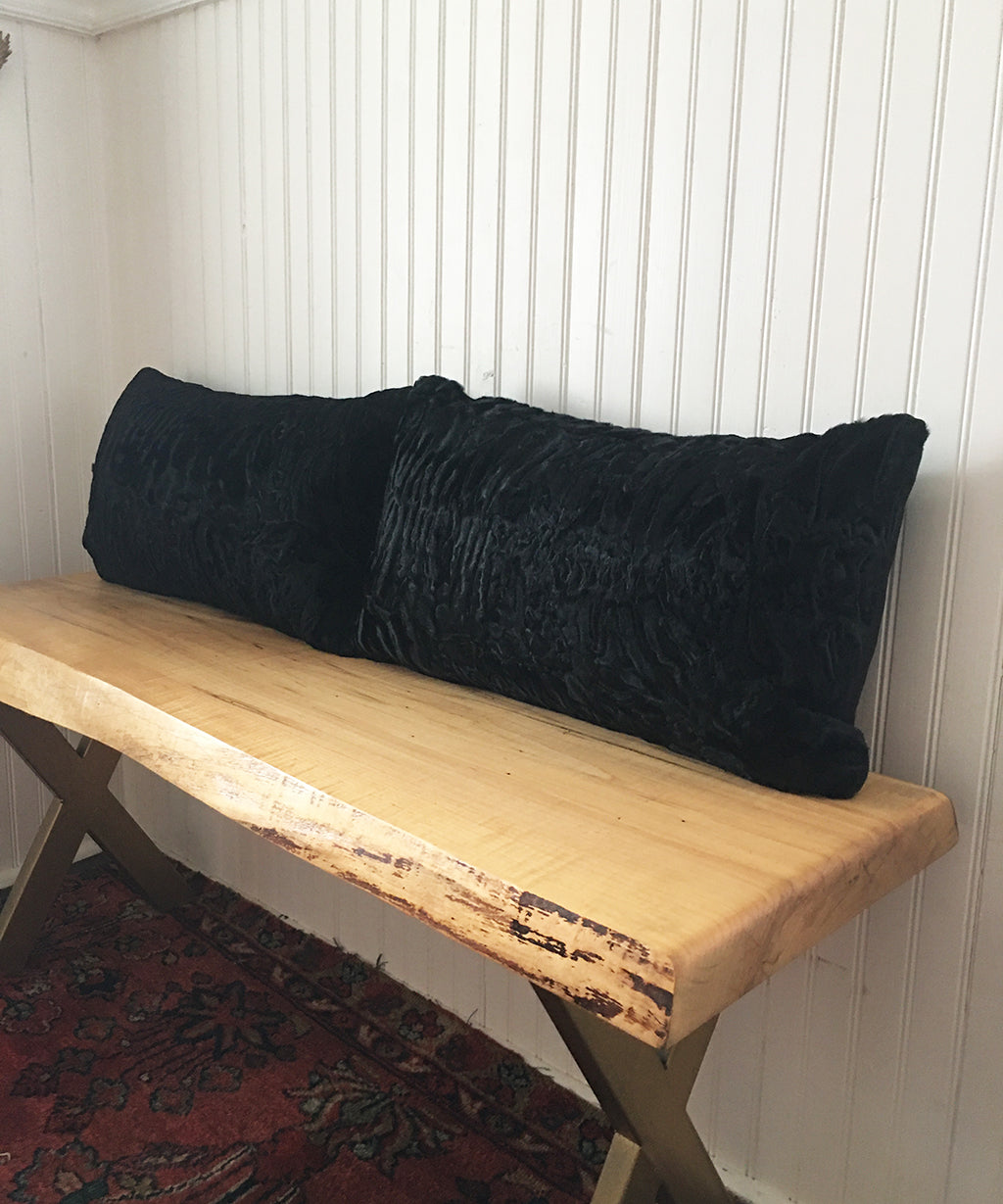 Reclaimed Black Persian Lamb Fur Pillow 13" x 22"