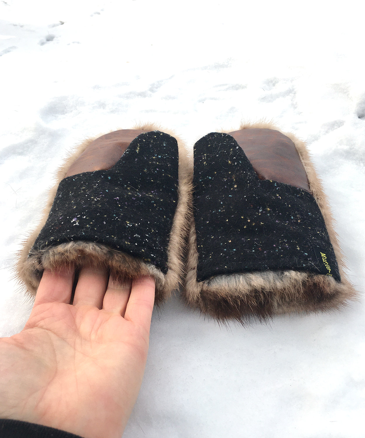 Real Fur Mittens. Autumn Haze brown mink mittens with fur lining. raynauds warmest mittens made in Canada