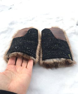 Real Fur Mittens. Autumn Haze brown mink mittens with fur lining. raynauds warmest mittens made in Canada